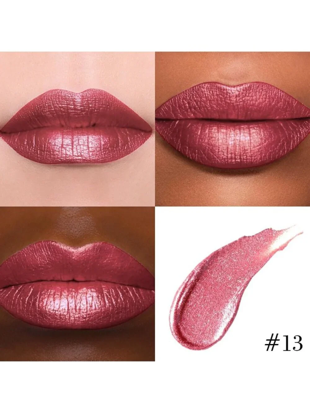 Womens 13# Mauve Red-Metallic Glitter Liquid Lipstick lippies Lip Gloss